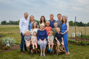 Large family group posed outdoors