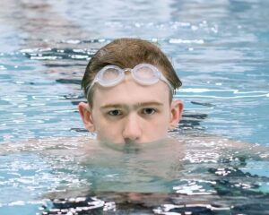 High school swim team senior in a poll. 