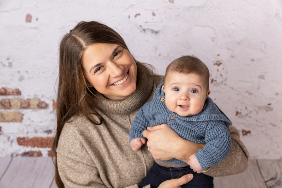 Portrait of a Mom with her 3 month old baby boy.